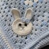 Handmade Crochet Baby Blanket in Purple, White & Grey with Teddy Bear Design