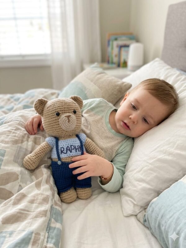 Teddy bear with blue shirt