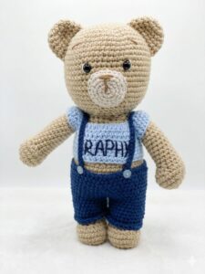 Teddy bear with blue shirt