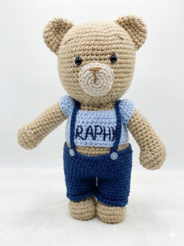 Teddy bear with blue shirt