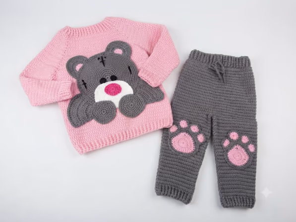 Adorable Teddy Bear Hand-Crocheted Children's Outfit Set