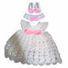 Pure White & Pink Bow Hand-Crocheted Baby Dress Set