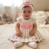 Pure White & Pink Bow Hand-Crocheted Baby Dress Set