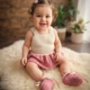 Cream & Raspberry Hand-Crocheted Baby Romper & Booties Set