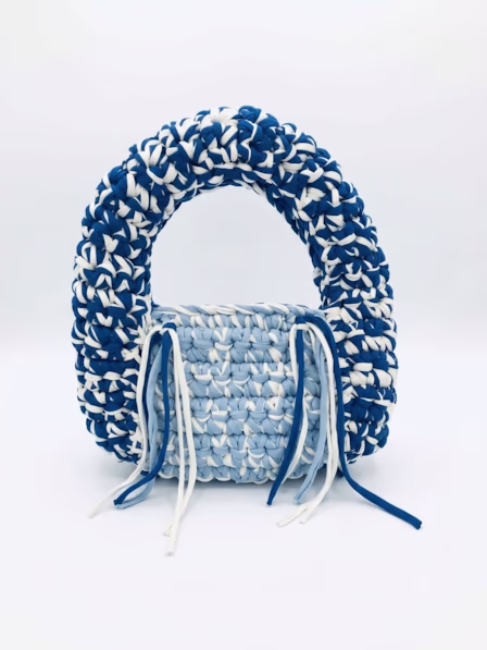 Modern Blue & White T-Shirt Yarn Handbag