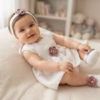 white flowered baby set